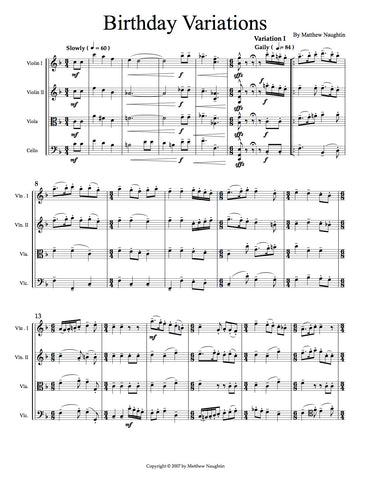 Birthday Variations for String Quartet (Matthew Naughtin)